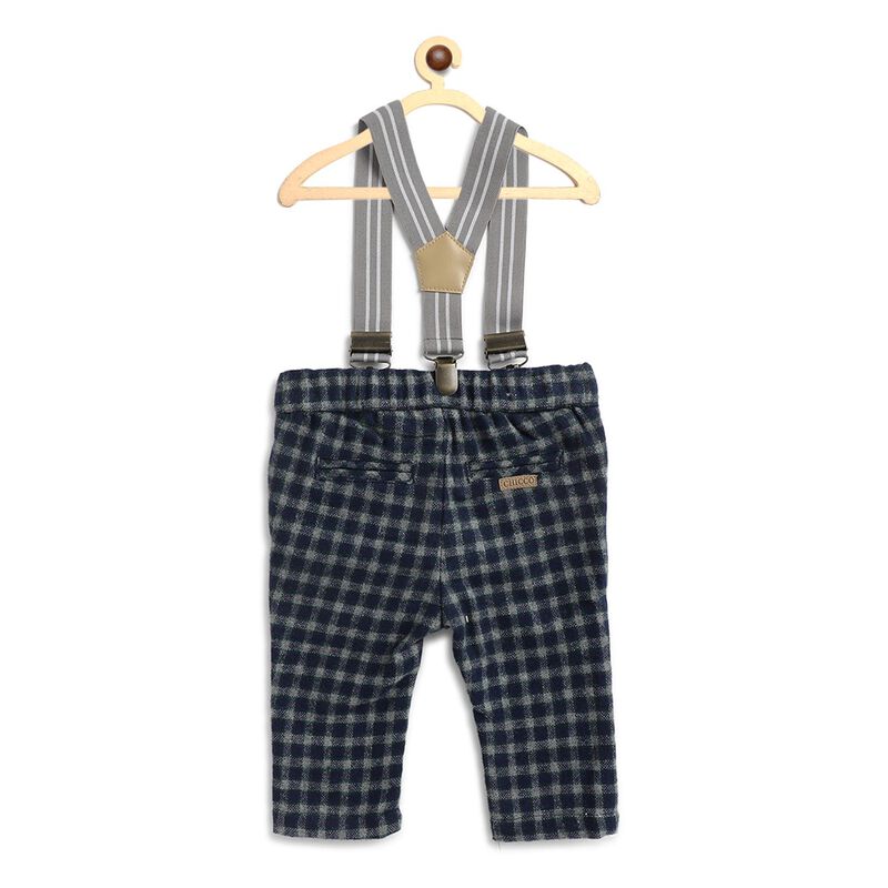 Flannel Long Trousers With Suspenders-Check Pattern image number 1